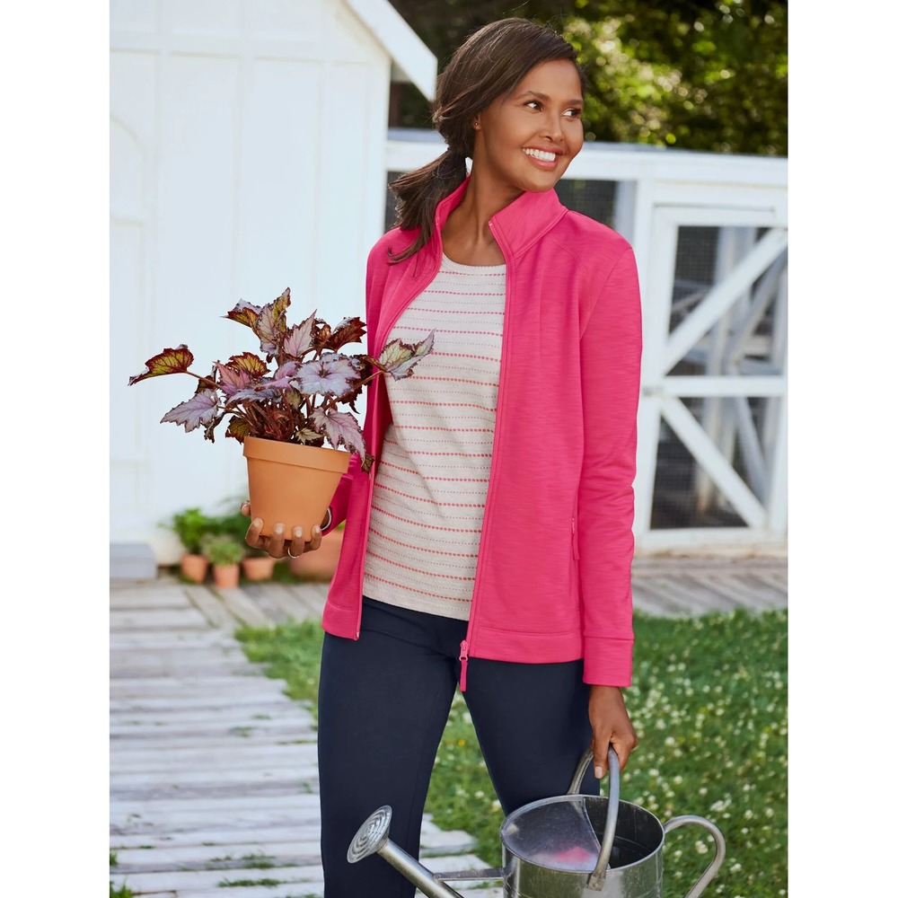 T by Talbots Pink Scuba Full Zip Jacket Mock Neck Plus Size 3X Stretch Pockets - Picture 3 of 12
